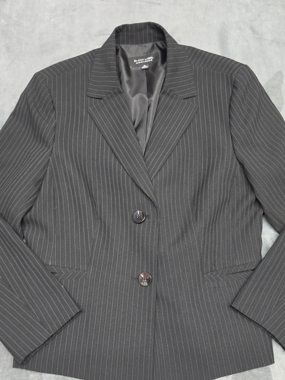 Black Label Charcoal Pinstripe Blazer - Women's Two-Button Suit Jacket Sz 18